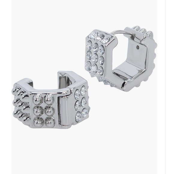 🆕 ALLSAINTS Pavé Crystal Geometric Link Chubby Hoop Earrings - Picture 2 of 3